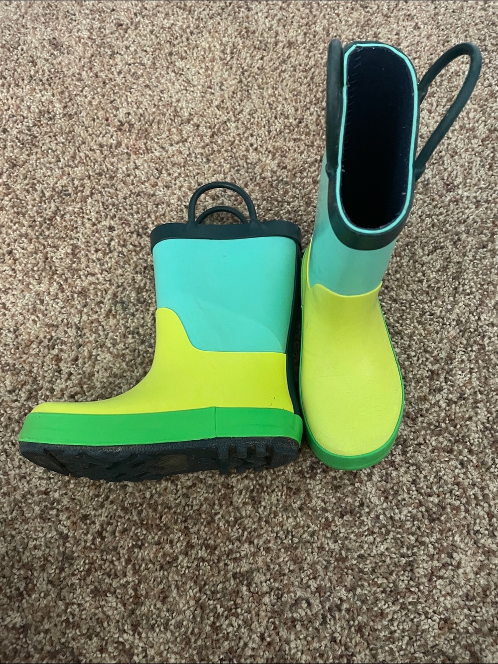 Target Kids Lime and Teal Rain Boots with Pull Handles